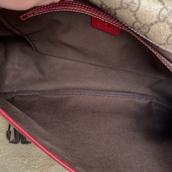 Gucci Messenger Bag, Very Rare, Coated Canvas, Red Leather Trim, Crossbody Strap - Picture 12 of 15
